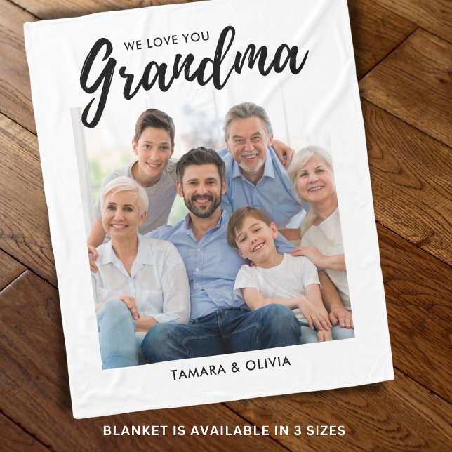 Couverture Polaire Nous t'aimons Grand-mère Une photo Blanc Personnal (We Love You Grandma One Photo Personalized White Fleece Blanket)