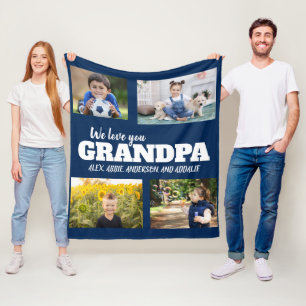 Couverture Polaire Nous t'aimons Grand-Père Marine Bleu 4 Photo Enfan