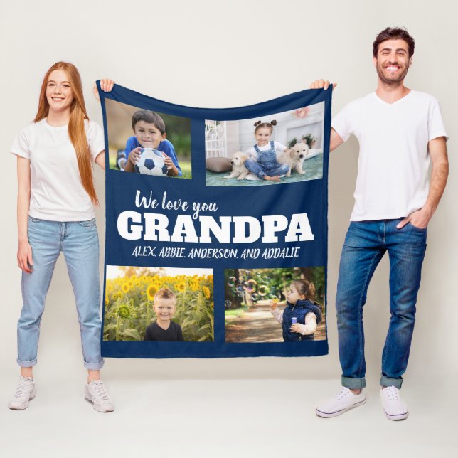 Couverture Polaire Nous t'aimons Grand-Père Marine Bleu 4 Photo Enfan (En situation)
