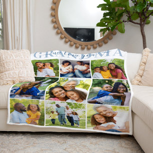 Couverture Polaire Nous vous aimons grand-mère Blue Photo Collage