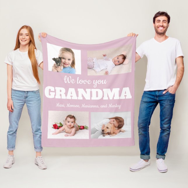 Couverture Polaire Nous vous aimons Grand-mère rose 4 Photo Famille d (En situation)
