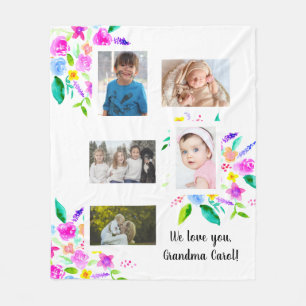 Couverture Polaire nous vous aimons Grandma Photo Collage fleurs