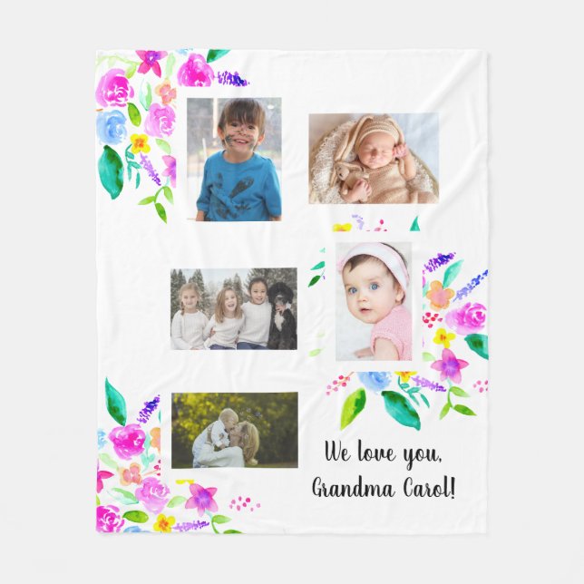 Couverture Polaire nous vous aimons Grandma Photo Collage fleurs (Devant)