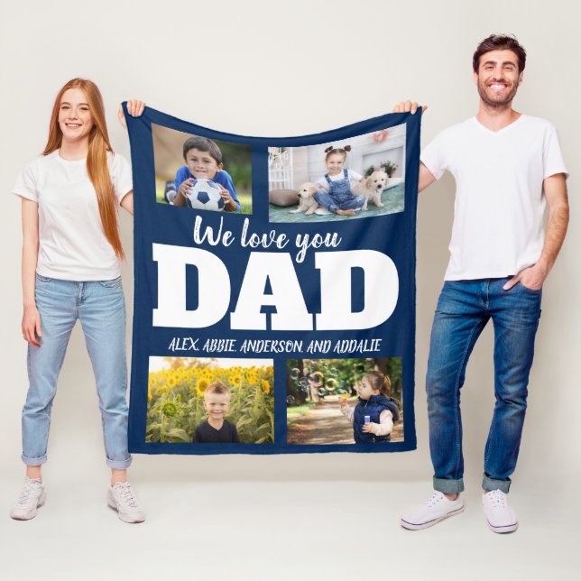 Couverture Polaire Nous vous aimons Papa Marine Bleu 4 Photo Enfant F (En situation)