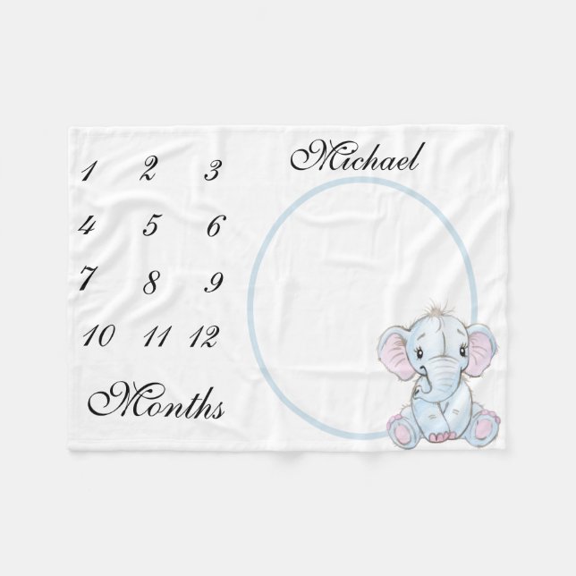 Couverture Polaire Nouveau bébé Jalon Bleu Eléphant photo (Devant (Horizontal))
