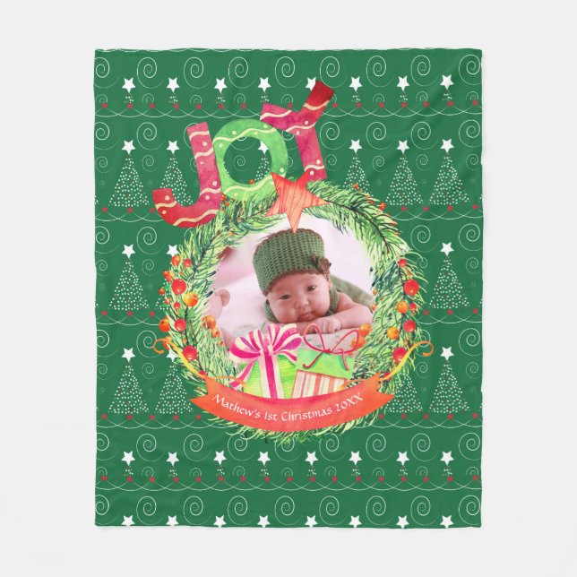 Couverture Polaire NOUVEAUX Bébés 1er Keepsaké de Noël PHOTO Blankie (Devant)