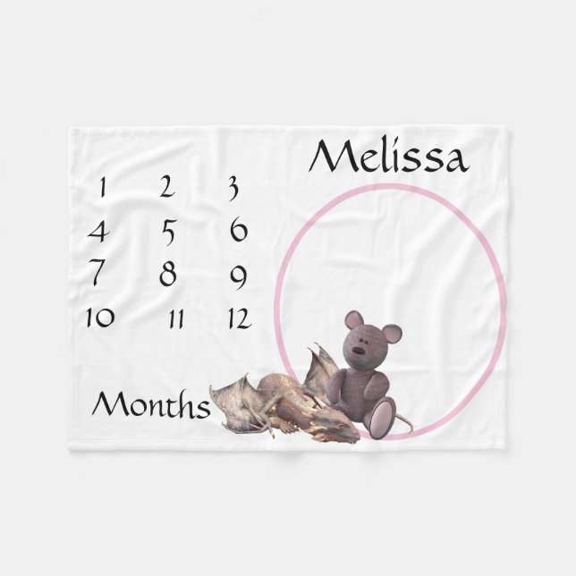 Couverture Polaire Nouvel bébé Milestone Dragon rose Teddy Ours (Devant (Horizontal))