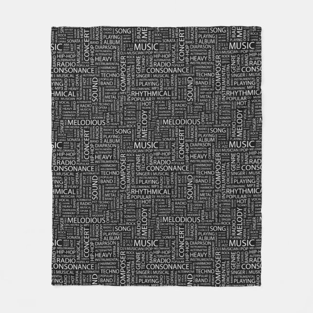 Couverture Polaire Nuage de mot de motif de MUSIQUE (Devant)