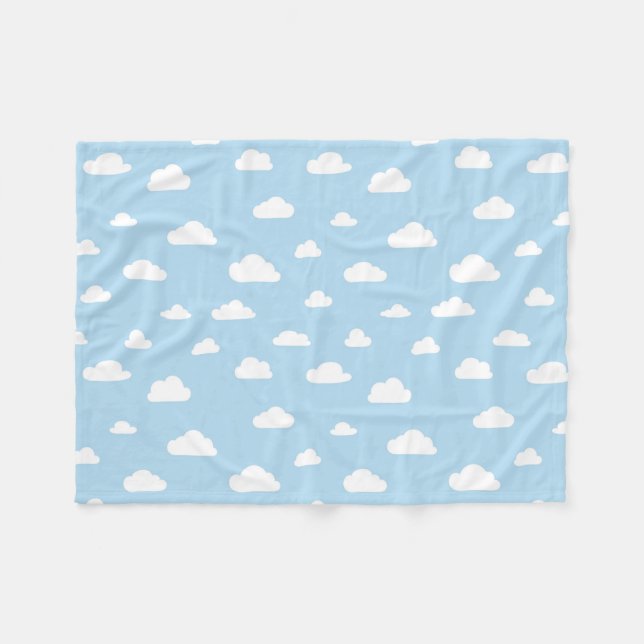 Couverture Polaire Nuages blancs de bande dessinée sur le motif bleu (Devant (Horizontal))