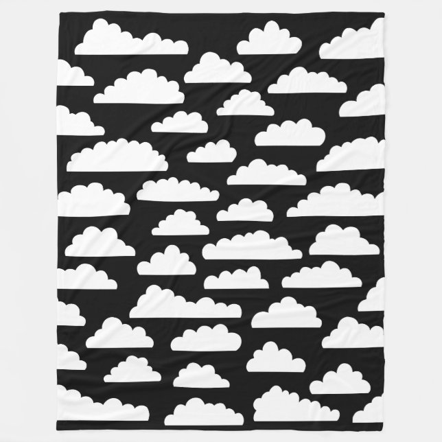 Couverture Polaire Nuages fluides - Blanc sur noir (Devant)