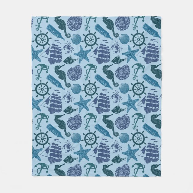 Couverture Polaire Nuances nautiques de motif bleu (Devant)