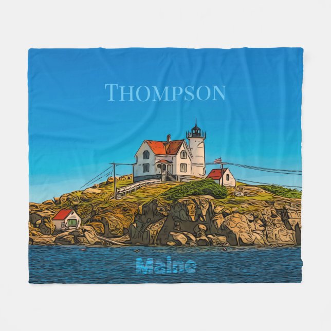 Couverture Polaire Nubble Lighthouse Maine Nautical Personnalisé (Devant (Horizontal))