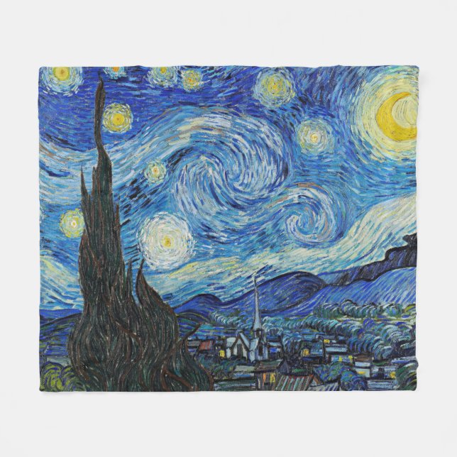 Couverture Polaire Nuit étoilée par Van Gogh, (Devant (Horizontal))