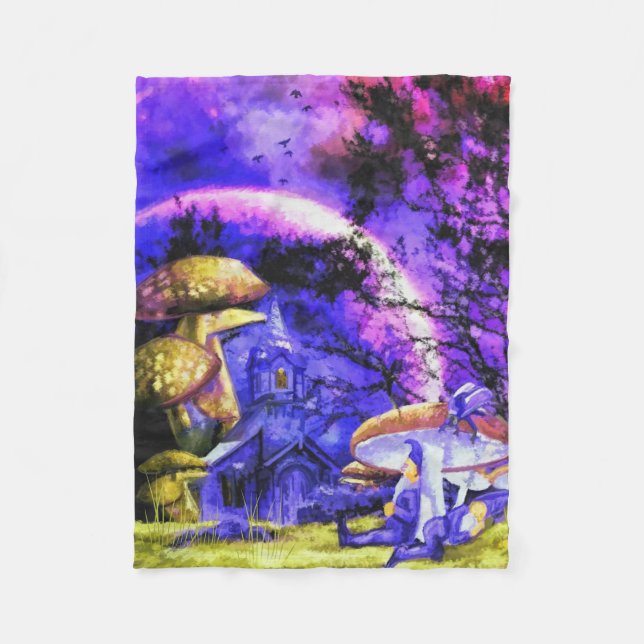 Couverture Polaire Nuit Lune Gnome Assis Sous Toadstool (Devant)