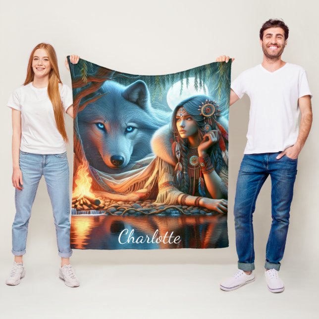 Couverture Polaire Nuit paisible par rivière : Amérindiens et loups (En situation)