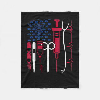 Couverture Polaire Nurse Tool American Flag Pride 4 juillet Fière N