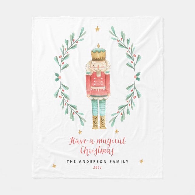 Couverture Polaire Nutcracker aquarelle botanique mignon Pos de Noël (Devant)