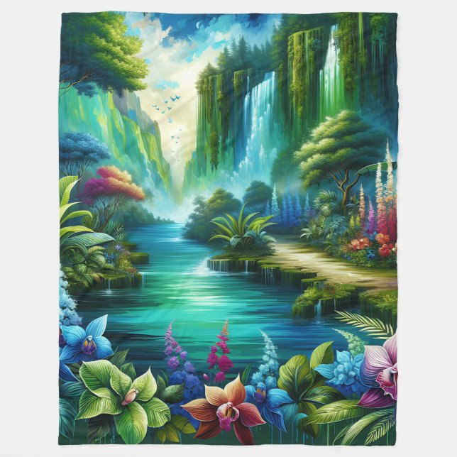Couverture Polaire "Oasis de cascade enchantée" (Devant)