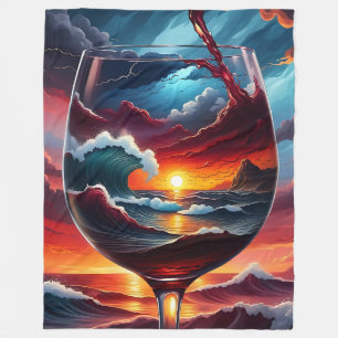 Couverture Polaire "Ocean Sunset in Wine Glass - Surreal Seascape Art