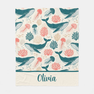 Couverture Polaire Ocean Wonders Whale Jellyfish Coral
