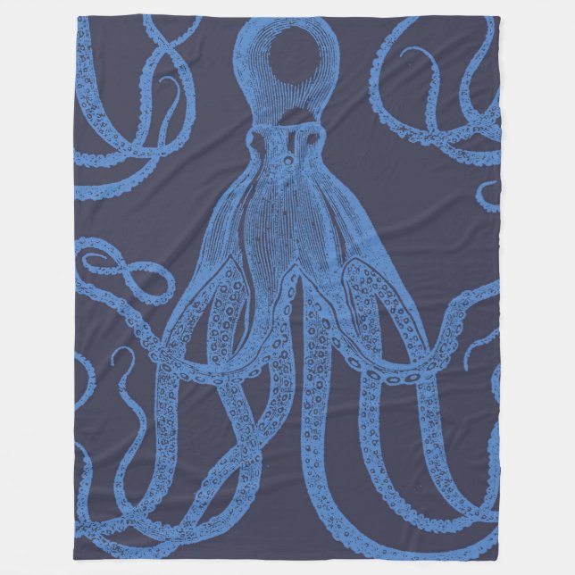 Couverture Polaire Octopus bleu antique sur bleu (Devant)