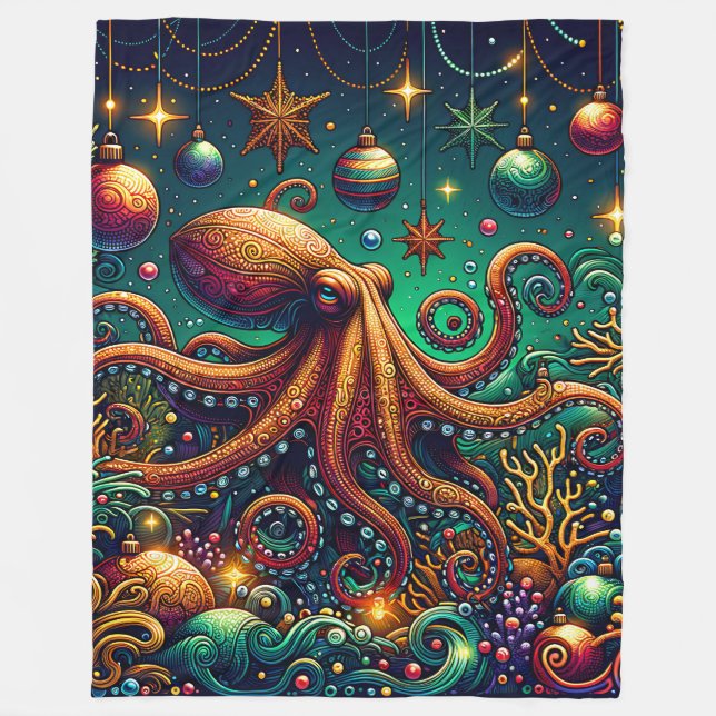 Couverture Polaire "Octopus Christmas Décoration Wonderland" (Devant)