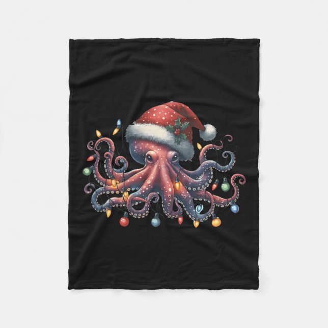 Couverture Polaire Octopus Père Noël illuminations de Noël Océan Octo (Devant)