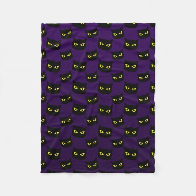 Couverture Polaire Oeil jaune de chat noir et violet motif Halloween (Devant)