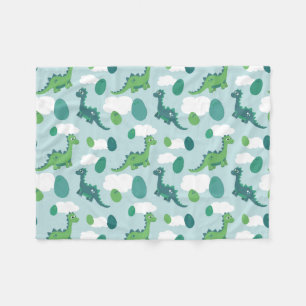 Couverture Polaire OEufs de dinosaures mignons, dinos bleu vert