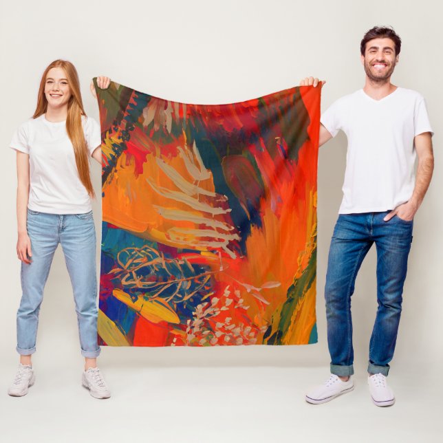 Couverture Polaire Oeuvre Abstraite moderne Boho (En situation)