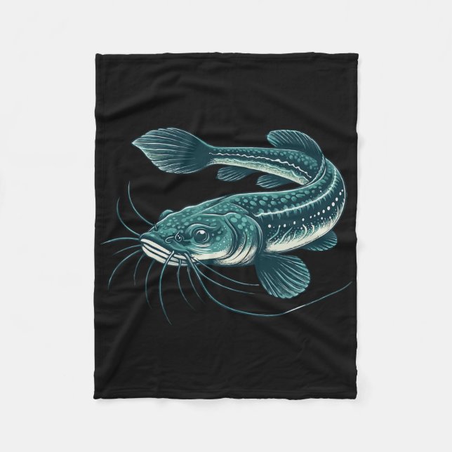 Couverture Polaire Œuvre d'art de pêche vintage poisson-chat marcheur (Devant)