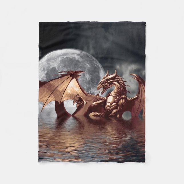 Couverture Polaire Oeuvre d'Imaginaire Dragon & Lune (Devant)