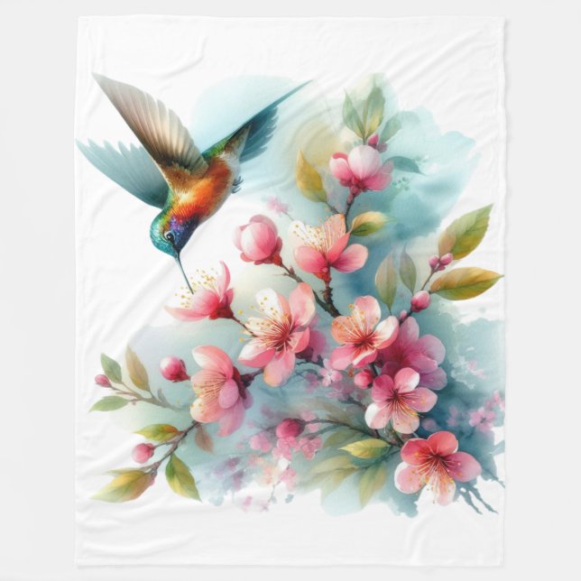 Couverture Polaire OEuvre florale/printanière de colibri (Devant)