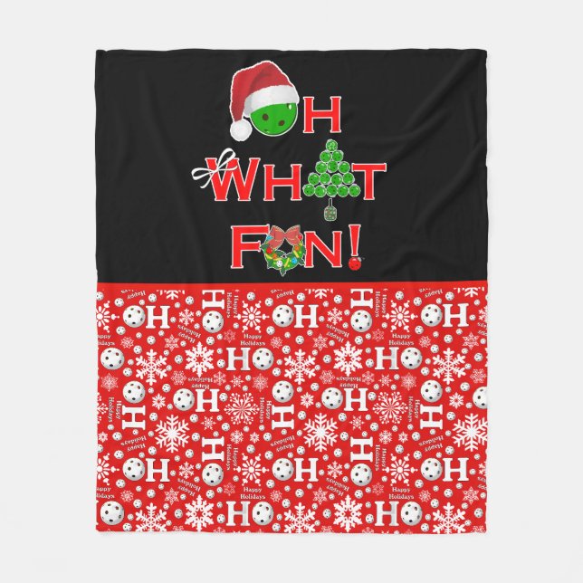 Couverture Polaire Oh What Fun Christmas Pickleball Rouge et blanc (Devant)