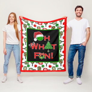 Couverture Polaire Oh What Fun Christmas Pickleball Rouge et blanc
