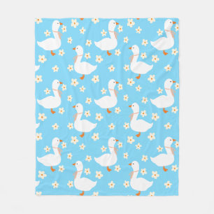 Couverture Polaire Oie blanche et marguerites Merci bleu