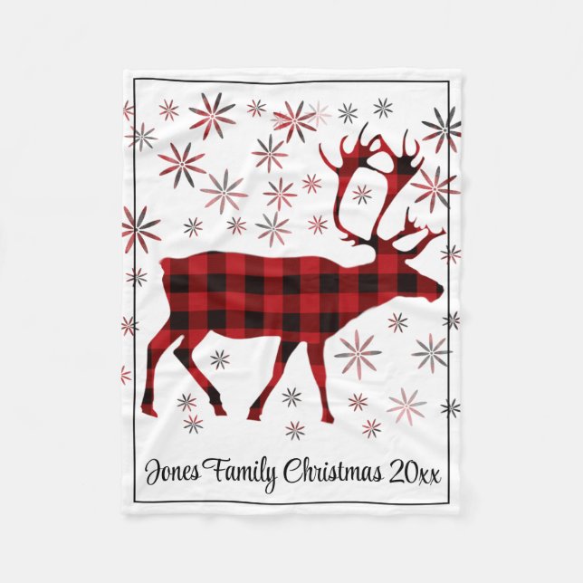 Couverture Polaire Oie de Noël, cerf, wapiti, caribou, plaids rouges  (Devant)