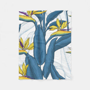 Couverture Polaire Oiseau de fleurs de paradis sur blanc