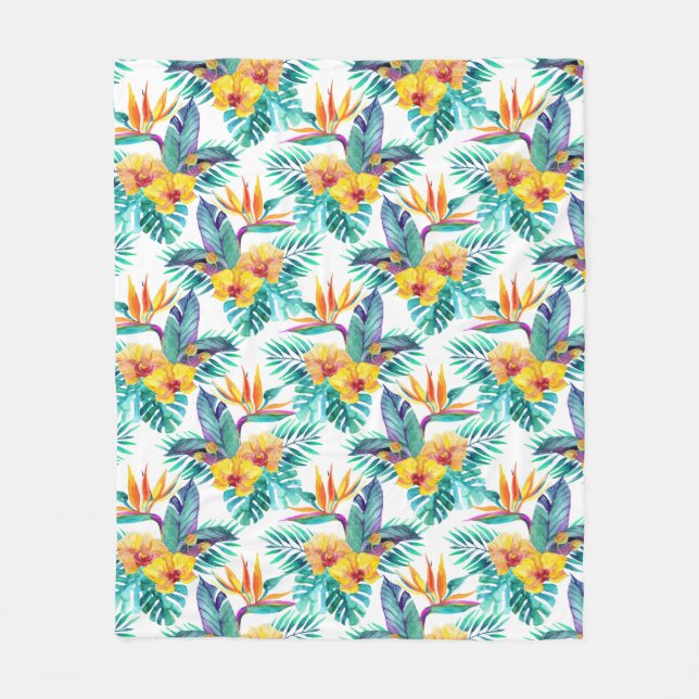 Couverture Polaire Oiseau du paradis et du motif d'orchidée (Devant)