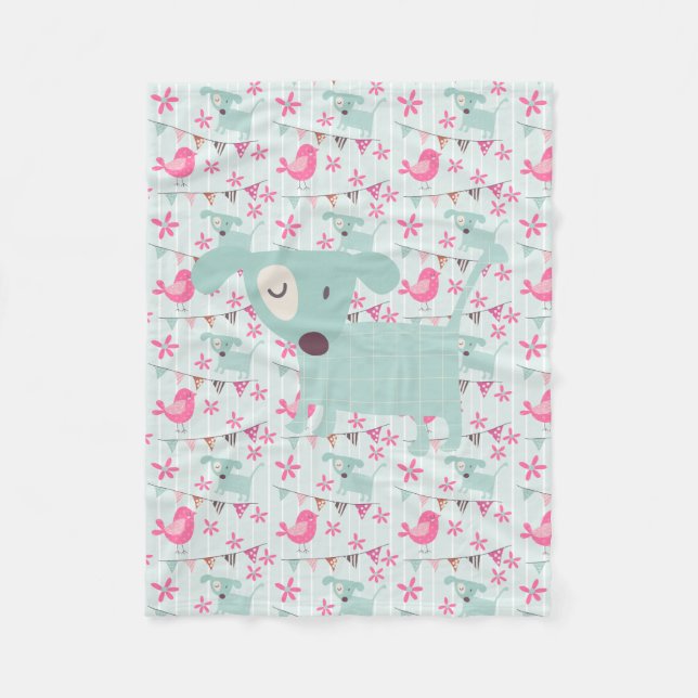 Couverture Polaire Oiseaux, Chiens, Bannières, Fleurs (Devant)