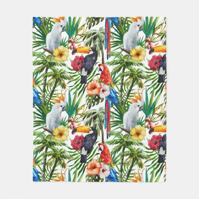 Couverture Polaire Oiseaux d'aquarelle et motif tropicaux de (Devant)