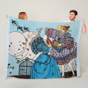 COUVERTURE POLAIRE OISEAUX DE PRINTEMPS ET DAMES, MODE DE BEAUTÉ ART