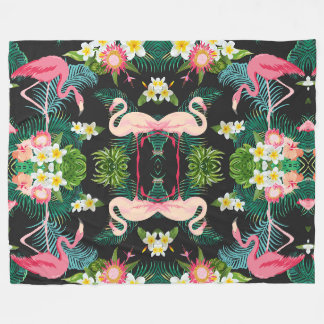 Couverture Polaire Oiseaux tropicaux Fleurs Flamant rose Paysage aqua