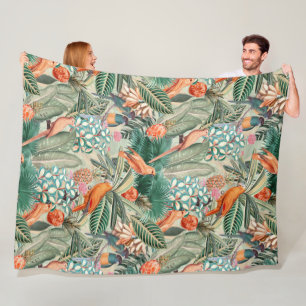 Couverture Polaire Oiseaux Vintages tropicaux dans la Jungle Paradise