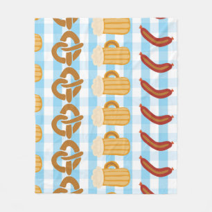 Couverture Polaire Oktoberfest : bière, bretzel, motif de saucisses