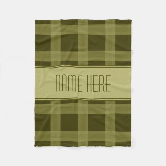 Couverture Polaire Olive Green Plaid Nom personnalisé (Devant)