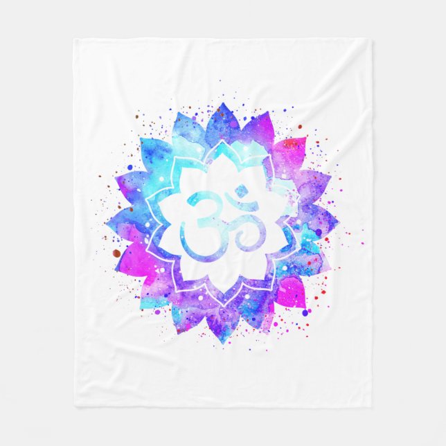 Couverture Polaire *~* OM Blanc Violet Lotus Fleur Mandala (Devant)