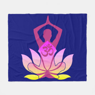 Couverture Polaire OM Namaste Spirituelle Lotus Flower Yoga on Blue