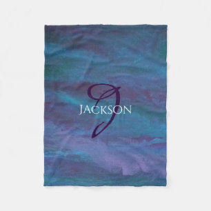 Couverture Polaire Ombre bleue Abstraite Monogramme violet violet T