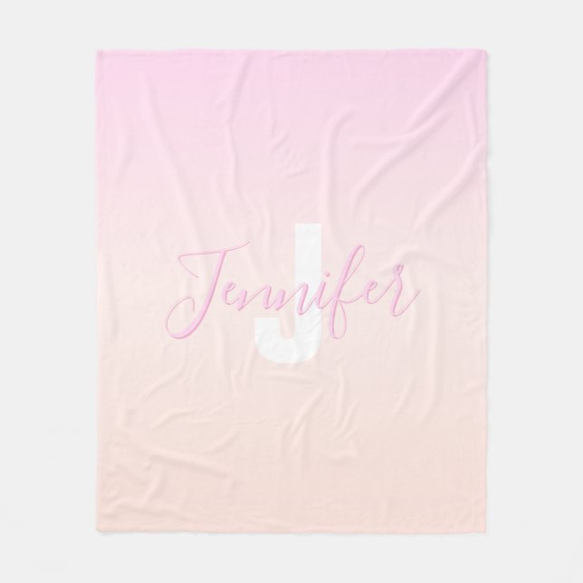 Couverture Polaire Ombre de couleur rose pâle et rose pâle Nom et mon (Devant)